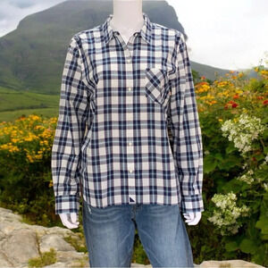 🆑UnTuckIt Blue Plaid Cotton Button Up Long Sleeve Top Size 12